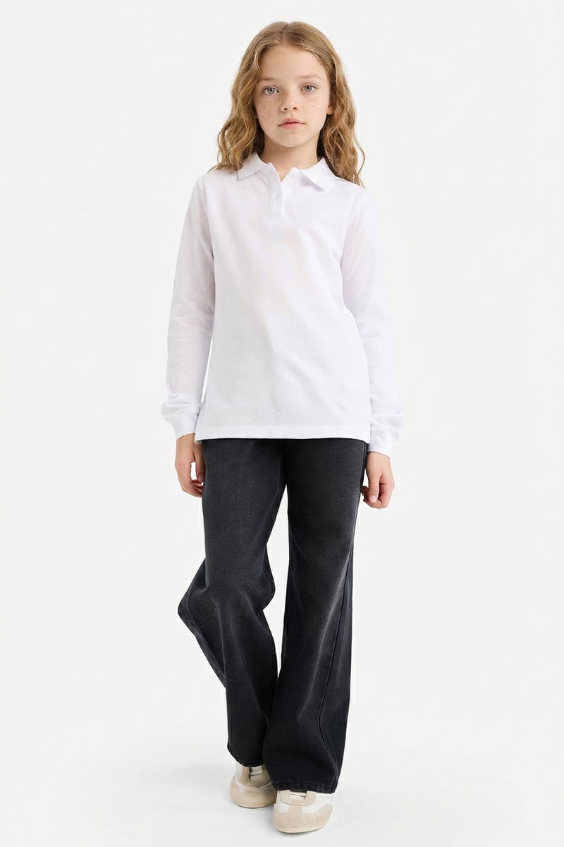 ديفاكتو تيشيرت بولو بناتي بيزك بيكيه كم طويل قصة عادية - Image 2